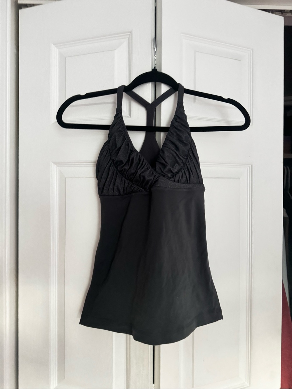 Black V-Neck Tankini Top - Ruched Bust